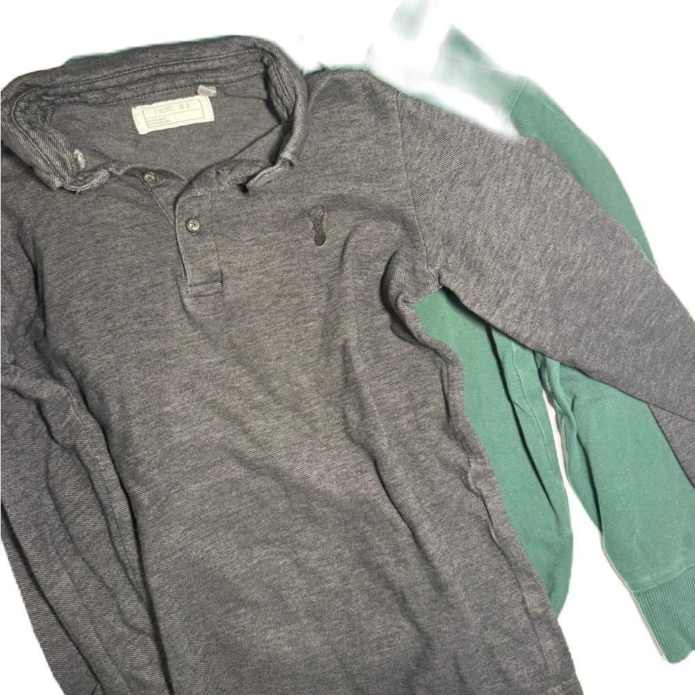 Next boys sz 9Gray & green Long Sleeve Polo Shirt set of 2